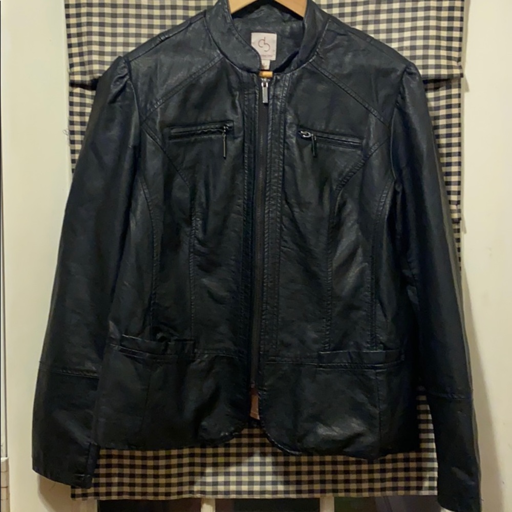 Fitted Dress Barn Black Vegan Leather jacket Large